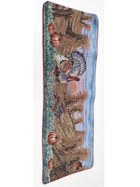 Fall Autumn Thanksgiving Tapestry Turkey  Cotton Table Runner  34x12.5" GUC